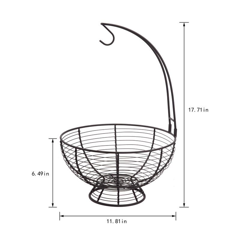 TIEYIPIN [ Extra Large ] TIEYIPIN Fruit Basket Bowl with Banana Hanger, Detachable Wire Banana Holder Hook Kitchen Storage Baskets Stand - Brown - Image 4